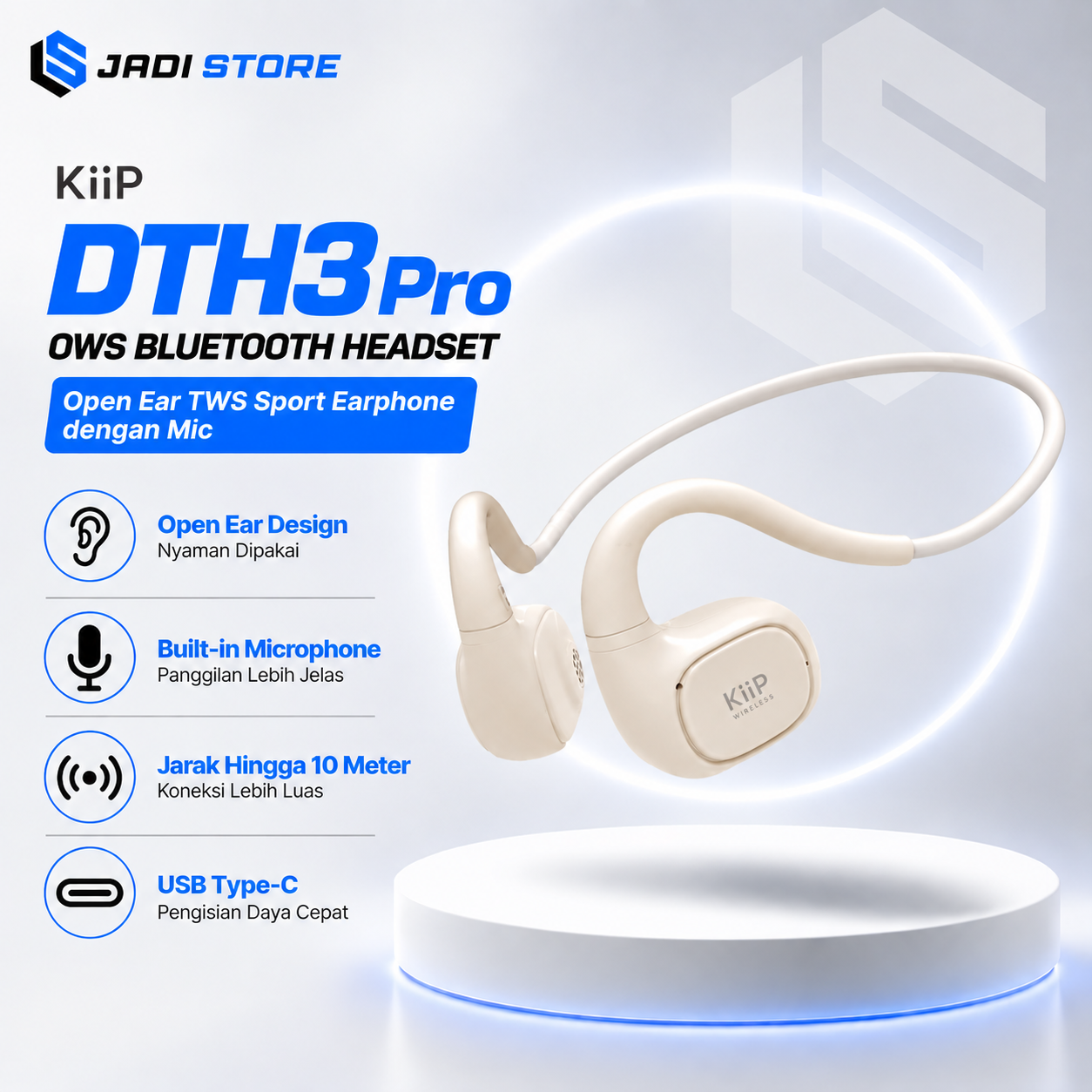 KiiP Wireless DTH3 Pro OWS Bluetooth Headset Open Ear TWS Sport Wireless Earphone Over Ear Hook Bluetooth 5.4 10 Meter dengan Mic USB Type-C Charging Case untuk Olahraga Lari Bersepeda Gym Outdoor Nyaman - Gambar 2