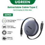 UGREEN Kabel Data Type C to Type C 100W PD Super Fast Charging 5A Retractable Cable 1M Original - Kabel Charger Tipe C Tarik Otomatis Anti Kusut Laptop Tablet Smartphone Power Delivery 2.0 45W 25W 60W Quick Charge Pengisi Daya Cepat Praktis 65905