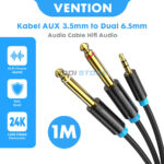 VENTION Kabel Audio Aux Splitter Jack 3.5mm Male to Dual 6.5mm Male TRS to TS 1M - Kabel HP Laptop ke Mixer Speaker Aktif Amply - Konverter Jack Kecil ke Besar L/R Stereo Gold Plated No Noise Suara Jernih Premium - P550AC 1 Meter Original Garansi Resmi