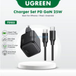 UGREEN 75103 Nexode 25W GaN Fast Charger Set with USB-C Cable 1m - Adaptor Charger Power Delivery PD Super Fast Charging Proteksi Suhu dan Arus Berlebih - Solusi Cas Cepat Aman dan Stabil untuk Semua Smartphone Tablet Kualitas Premium Original