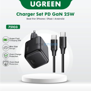 UGREEN 75103 Nexode 25W GaN Fast Charger Set with USB-C Cable 1m - Adaptor Charger Power Delivery PD Super Fast Charging Proteksi Suhu dan Arus Berlebih - Solusi Cas Cepat Aman dan Stabil untuk Semua Smartphone Tablet Kualitas Premium Original - Gambar 6