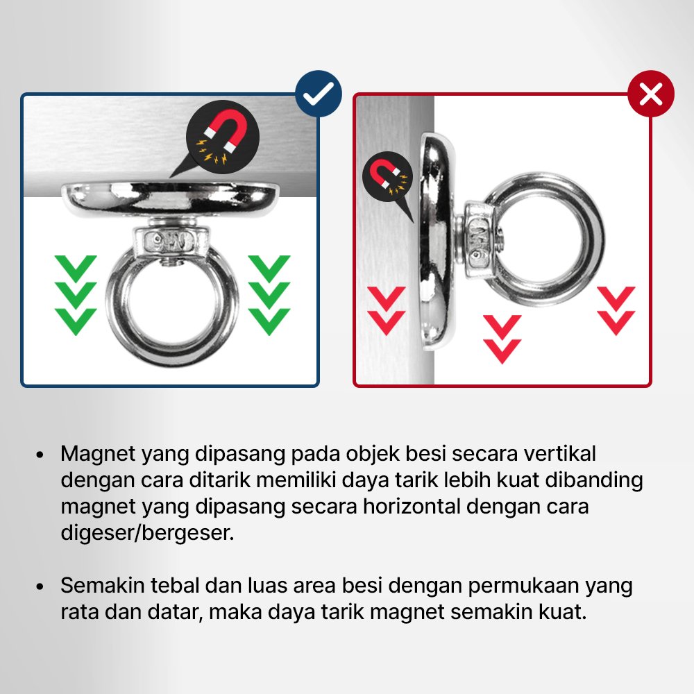 Taffware Magnet Pancing Neodymium N35 Round Hook 42mm M6 Strong Magnetic Salvage Hook Alat Fishing Logam Pengangkat Baut Kunci Perkakas Metal Heavy Duty Nickel Plated Silver - Gambar 4