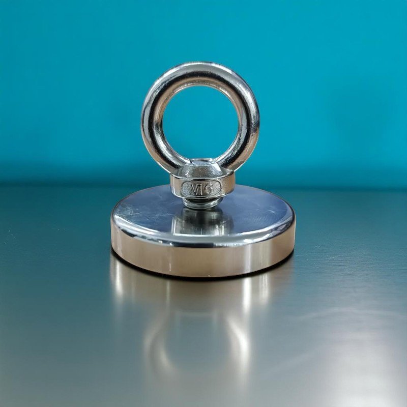 Taffware Magnet Pancing Neodymium N35 Round Hook 42mm M6 Strong Magnetic Salvage Hook Alat Fishing Logam Pengangkat Baut Kunci Perkakas Metal Heavy Duty Nickel Plated Silver - Gambar 3
