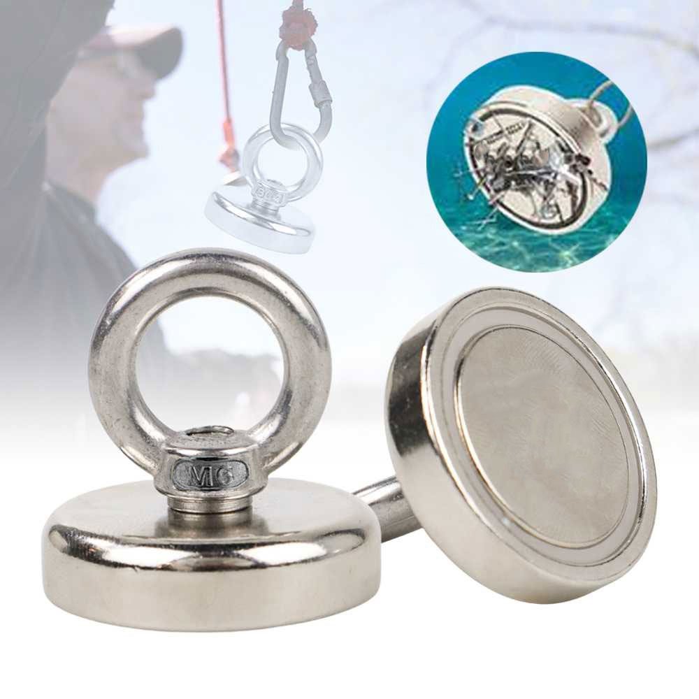 Taffware Magnet Pancing Neodymium N35 Round Hook 42mm M6 Strong Magnetic Salvage Hook Alat Fishing Logam Pengangkat Baut Kunci Perkakas Metal Heavy Duty Nickel Plated Silver - Gambar 2