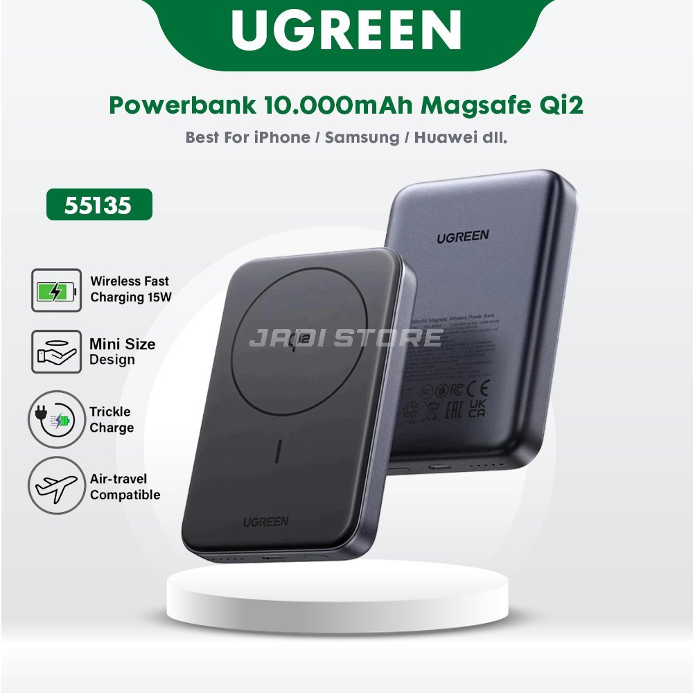 UGREEN 55135 Magnetic Wireless Powerbank Qi2 Certified 10000mAh - Power Bank Magsafe 15W Wireless dan PD 20W Wired Charging - Solusi Pengisian Daya Magnetik Cepat Aman Untuk iPhone dan Smartphone Android Modern Kualitas Premium Original Resmi - Gambar 2