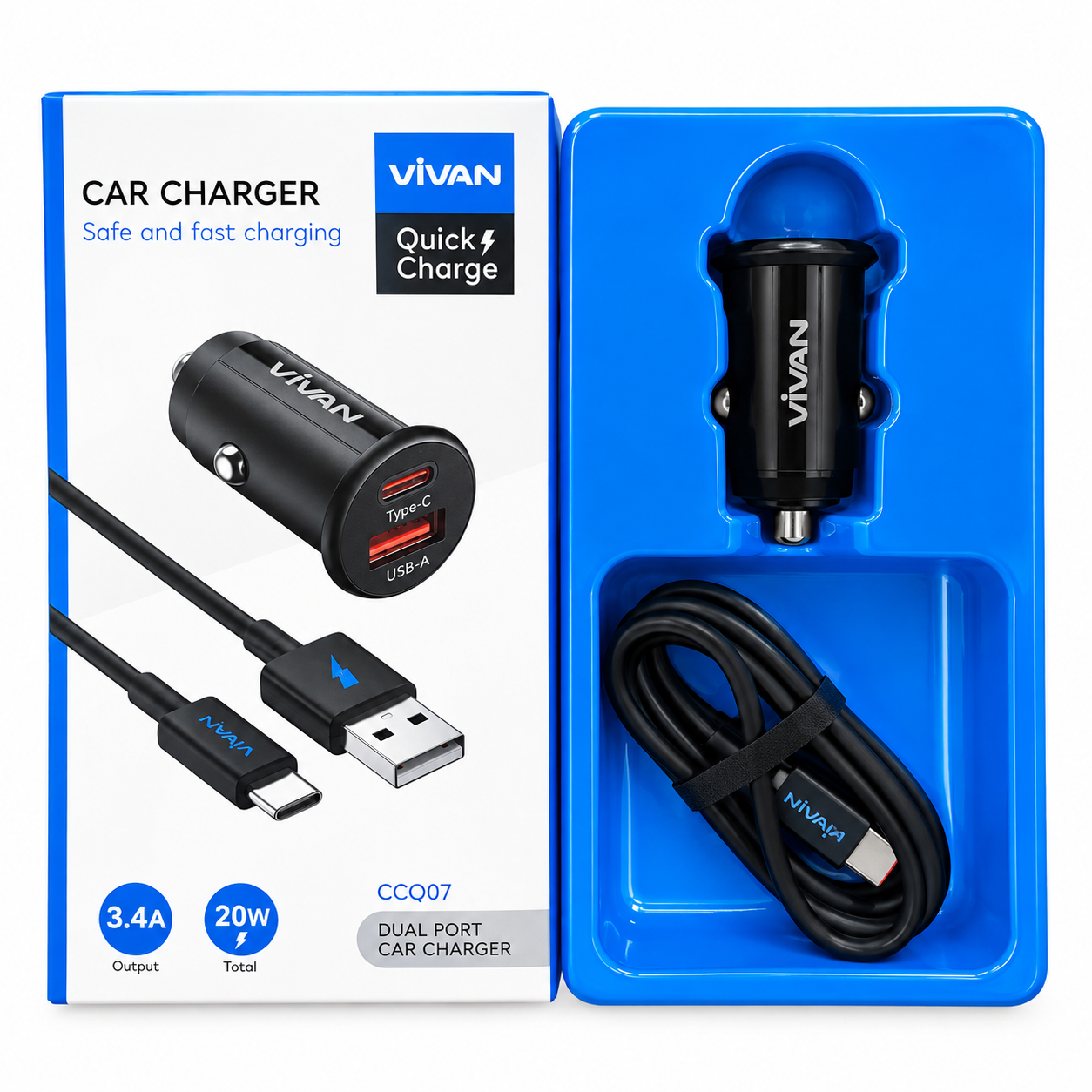 VIVAN CCQ07 Car Charger Mobil Fast Charging 20W Dual Port USB-A dan USB Type-C Adaptor Charger Mobil Pengisian Cepat untuk Smartphone dan Tablet dengan PD QC Desain Minimalis Material Fireproof PC Aluminium - Gambar 7