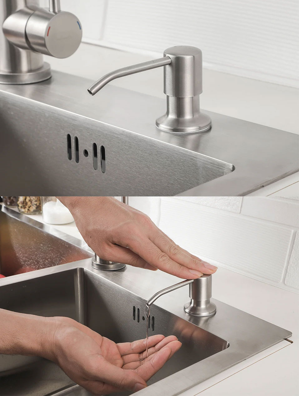 Gnimauhz Pompa Dispenser Sabun Cair FZ120 Selang 1M Soap Dispenser Stainless Steel Tempat Sabun Wastafel Cuci Piring Dapur Kamar Mandi Extension Hose untuk Botol Besar 3 Adapter Drat - Gambar 5