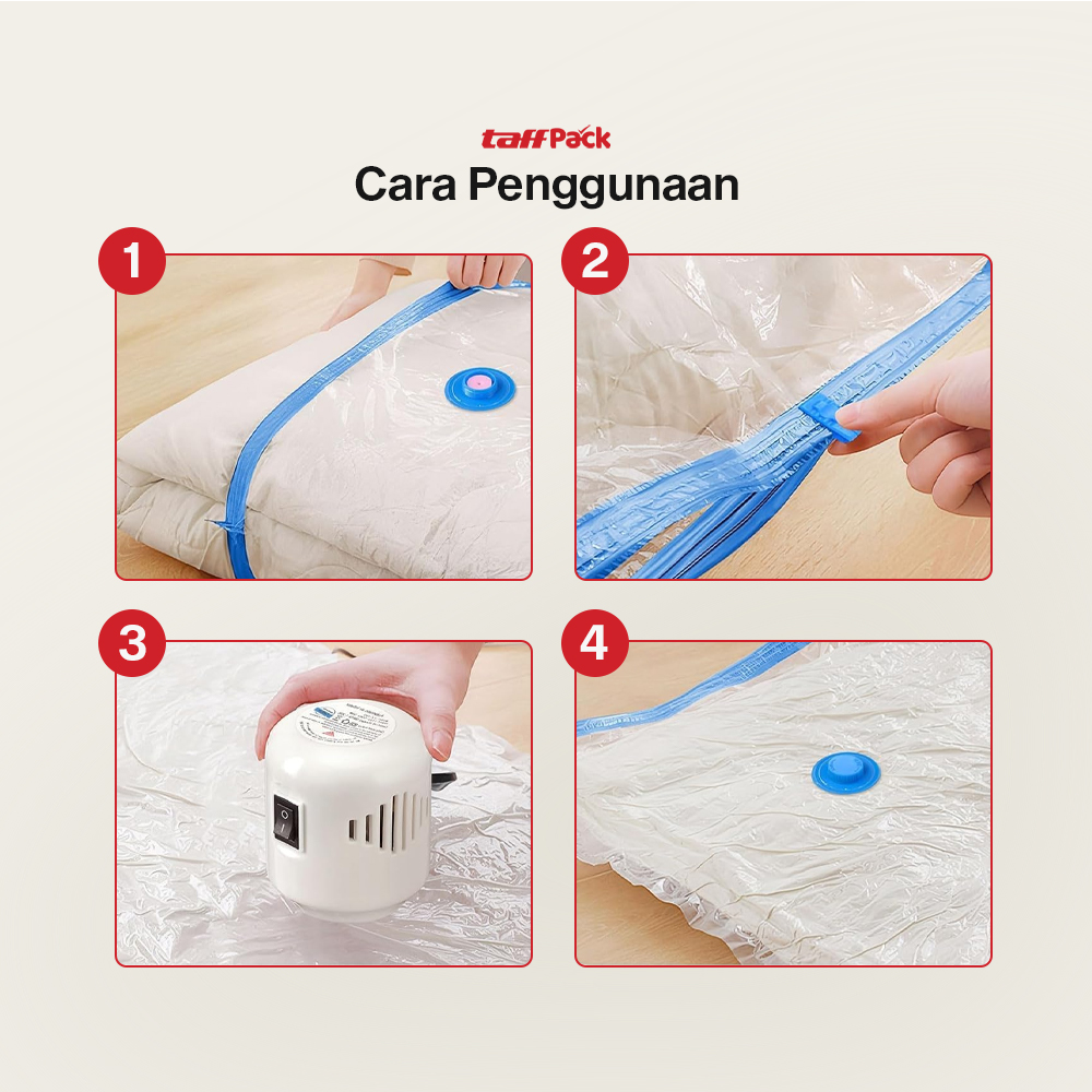 TaffPACK Kantong Plastik Vakum Pakaian 70x100cm Vacuum Compression Bag Jumbo Storage Organizer Baju Bed Cover Selimut Bantal Lemari Koper Travel Kedap Udara Anti Debu Anti Jamur Reusable Transparent - Gambar 7