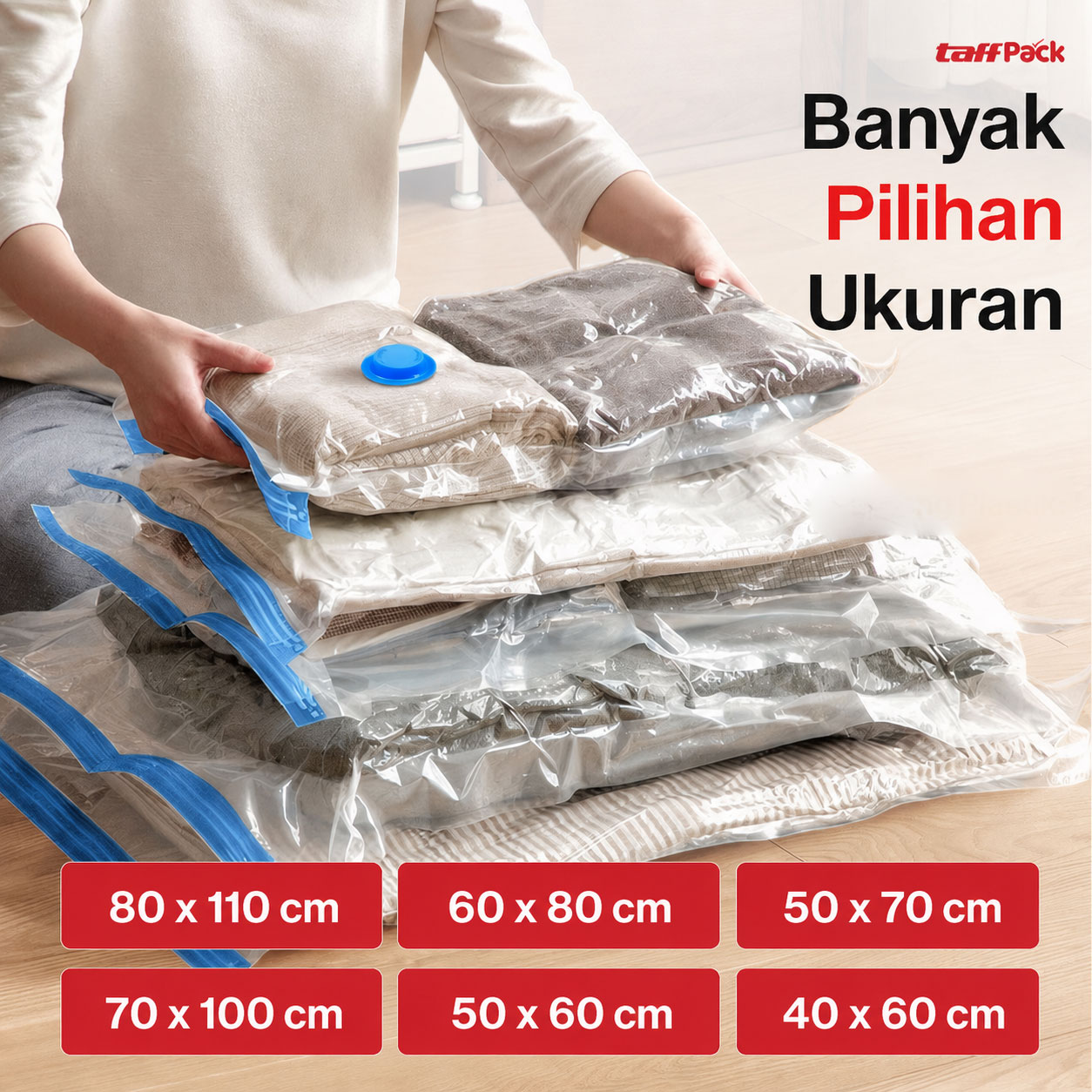 TaffPACK Kantong Plastik Vakum Pakaian 70x100cm Vacuum Compression Bag Jumbo Storage Organizer Baju Bed Cover Selimut Bantal Lemari Koper Travel Kedap Udara Anti Debu Anti Jamur Reusable Transparent - Gambar 10