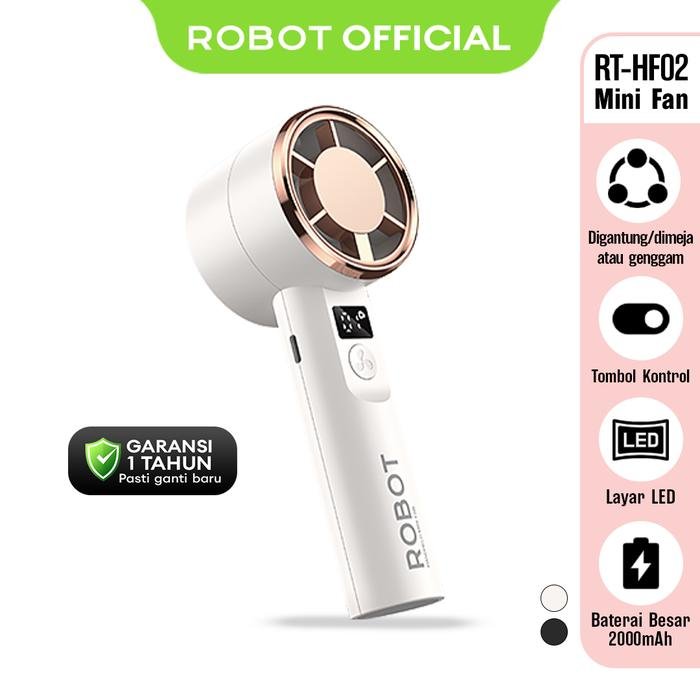 ROBOT RT-HF02 Kipas Angin Beige Portable Mini High Speed 9000RPM Baterai 2000mAh 199 Level Kecepatan Layar LED Digital USB Type-C Kipas Angin Rechargeable Ringkas untuk Traveling Kantor Konser dan Aktivitas Sehari-hari - Gambar 4