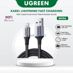UGREEN Kabel Data Charger USB A to Lightning Hitam iPhone 13 iPad Nylon Braided Metal 1M MFi 18W Fast Charging 60156 Kabel Cas Pengisian Cepat Sinkronisasi Data Aman Anti Putus Awet Kualitas Premium Garansi Resmi Jadi Store Lamongan - Gambar 8