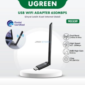 UGREEN USB WiFi Wireless Adapter 650Mbps Antena High Gain 6dBi Dual Band 2.4GHz 5GHz AC650 90339 Receiver Dongle Penangkap Sinyal WiFi untuk PC Laptop Komputer Windows MacOS Linux USB 2.0 - Gambar 6