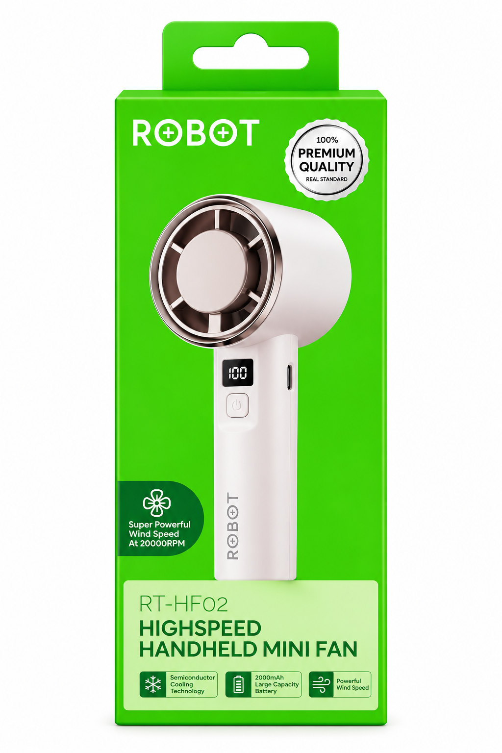 ROBOT RT-HF02 Kipas Angin Beige Portable Mini High Speed 9000RPM Baterai 2000mAh 199 Level Kecepatan Layar LED Digital USB Type-C Kipas Angin Rechargeable Ringkas untuk Traveling Kantor Konser dan Aktivitas Sehari-hari - Gambar 6