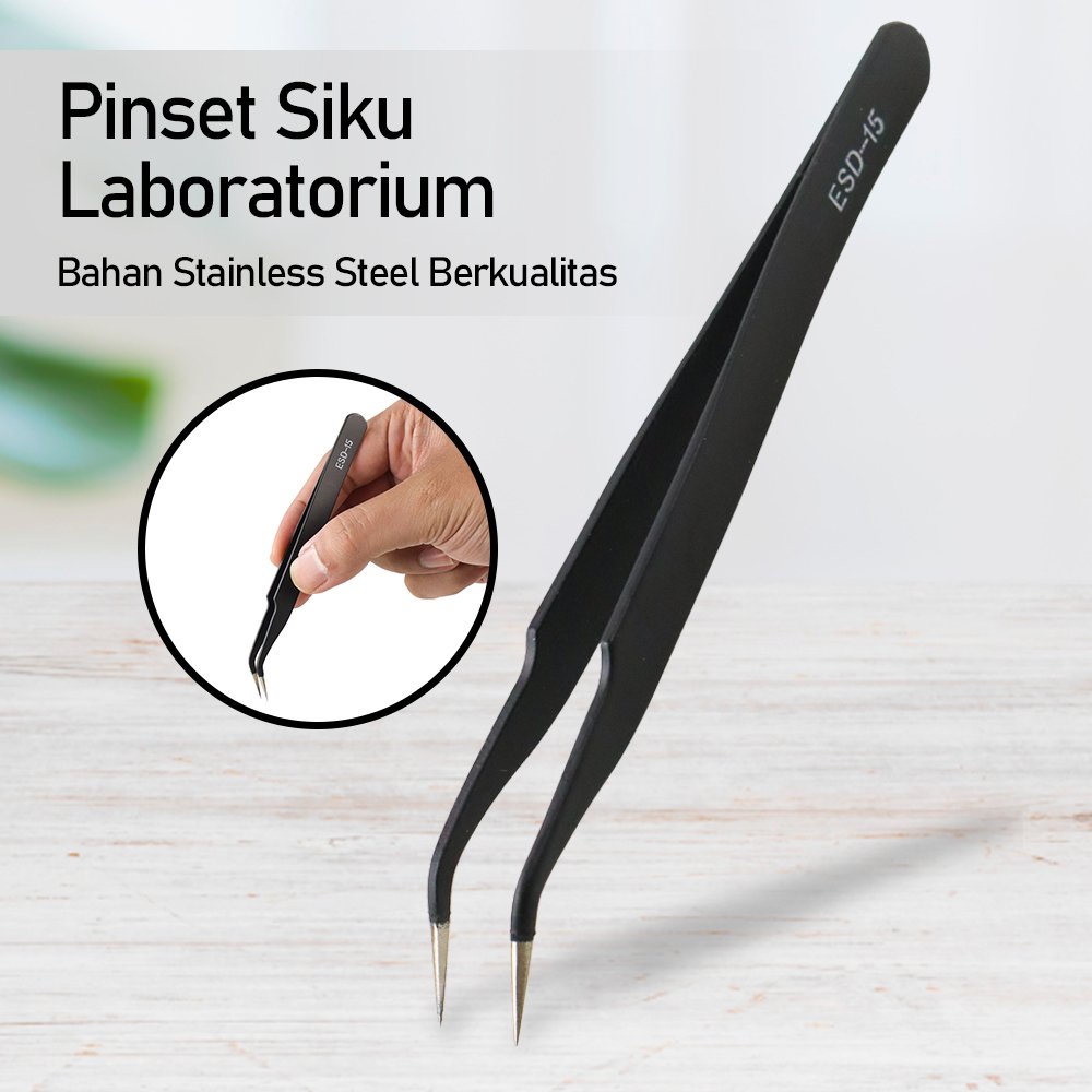 Eagle Beak Pinset Siku Bengkok ESD-15 Stainless Steel Anti Static Tweezers Presisi Ujung Runcing untuk Servis Elektronik SMD IC HP Laptop Laboratorium Gundam Model Kit Aquascape - Gambar 2