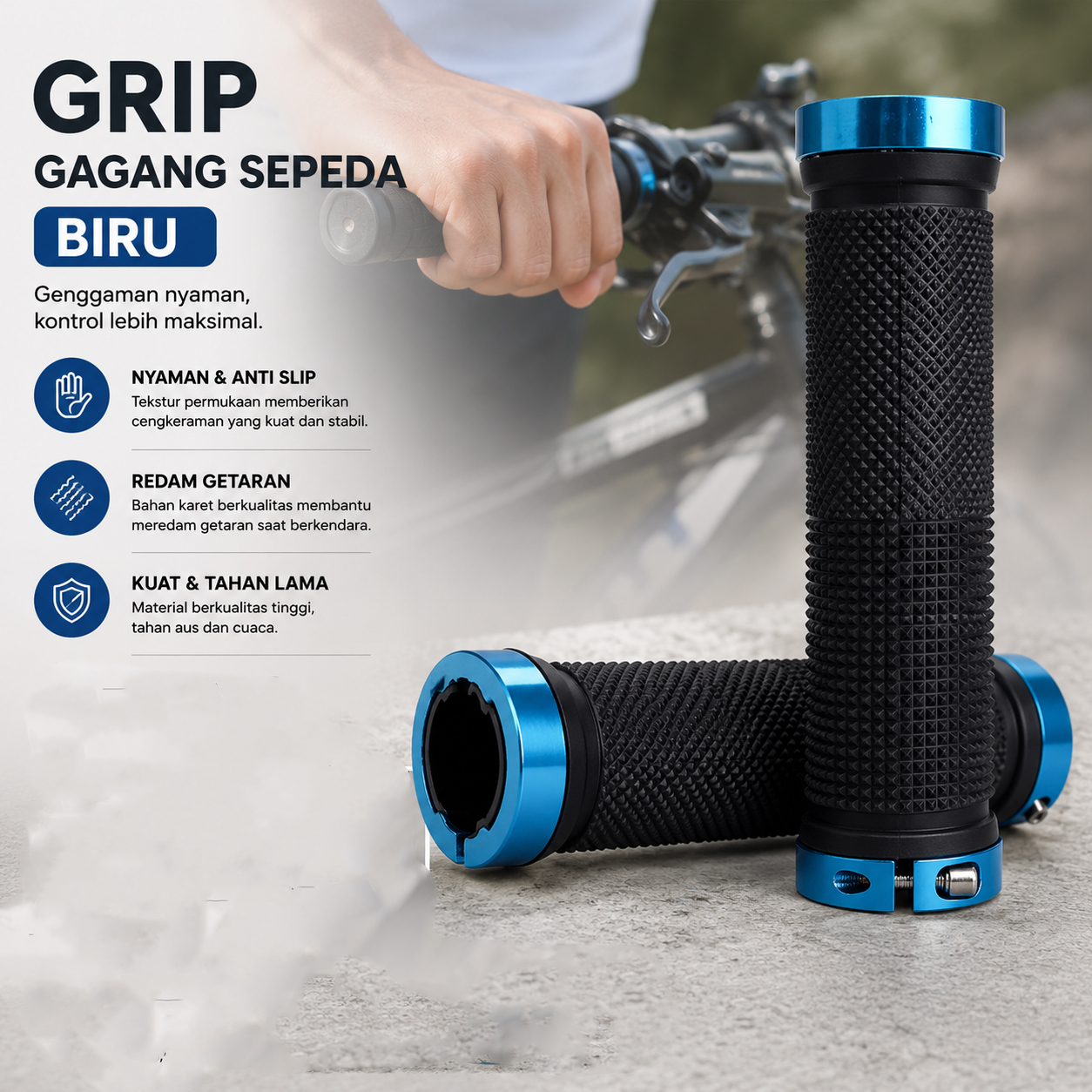 TaffSPORT Grip Gagang Sepeda CL8455 Grip 2PCS Handlebar Universal Anti Slip Stir Sepeda MTB Gunung Bicycle Karet Aluminium Ergonomis 13cm Tutup Setang End Plug untuk Sepeda Gunung Balap - Gambar 2