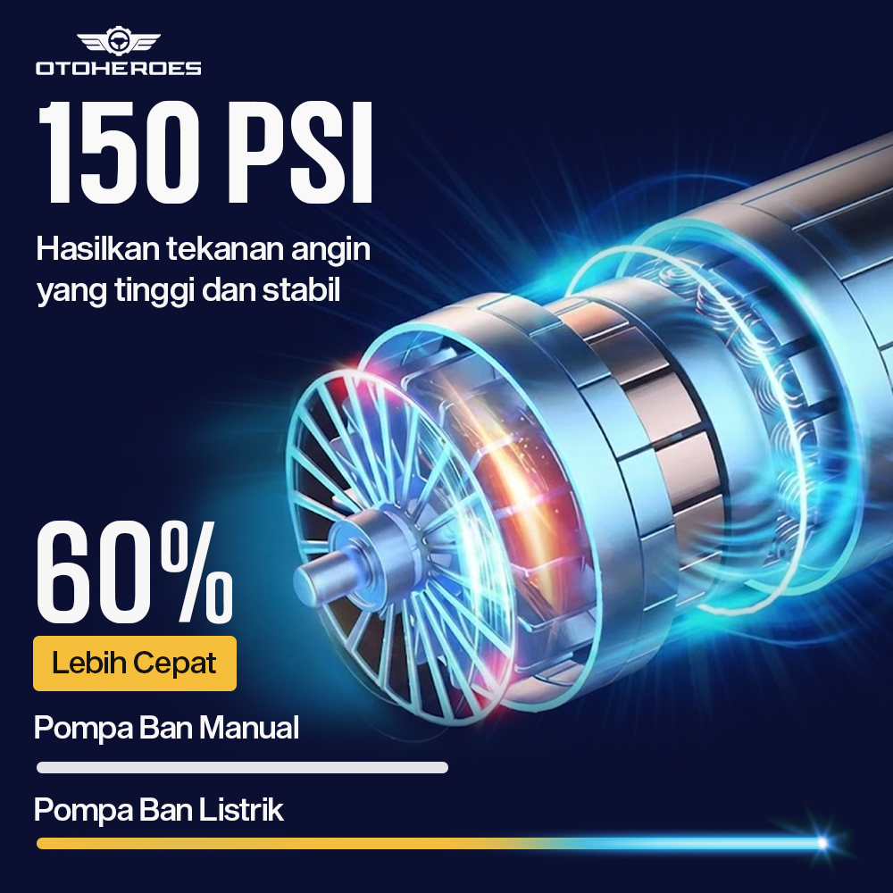 OTOHEROES Kompresor Angin Mobil Portable 150 PSI DC 12V Original - Pompa Ban Elektrik Serbaguna Solusi Praktis Isi Angin Ban Mobil Dan Motor Melalui Lighter Berkualitas Tinggi Hanya Di Jadi Store Lamongan - Gambar 6