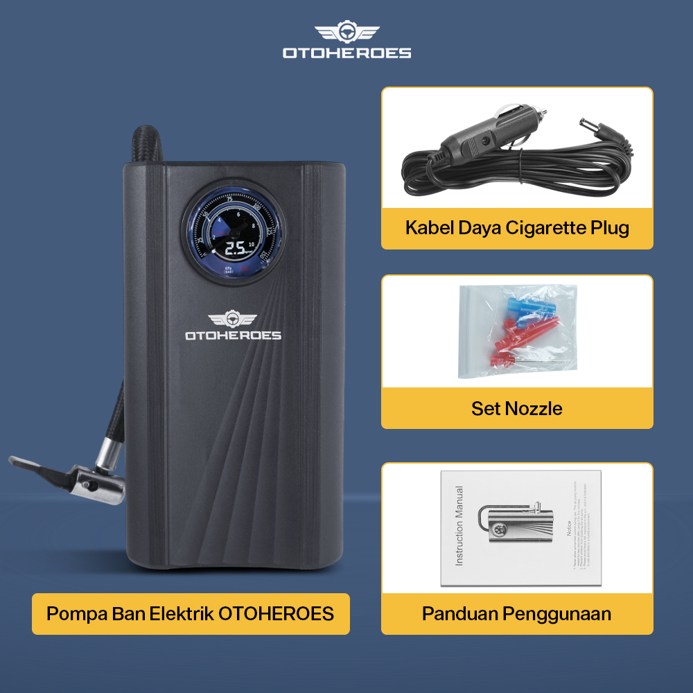 OTOHEROES Kompresor Angin Mobil Portable 150 PSI DC 12V Original - Pompa Ban Elektrik Serbaguna Solusi Praktis Isi Angin Ban Mobil Dan Motor Melalui Lighter Berkualitas Tinggi Hanya Di Jadi Store Lamongan - Gambar 7