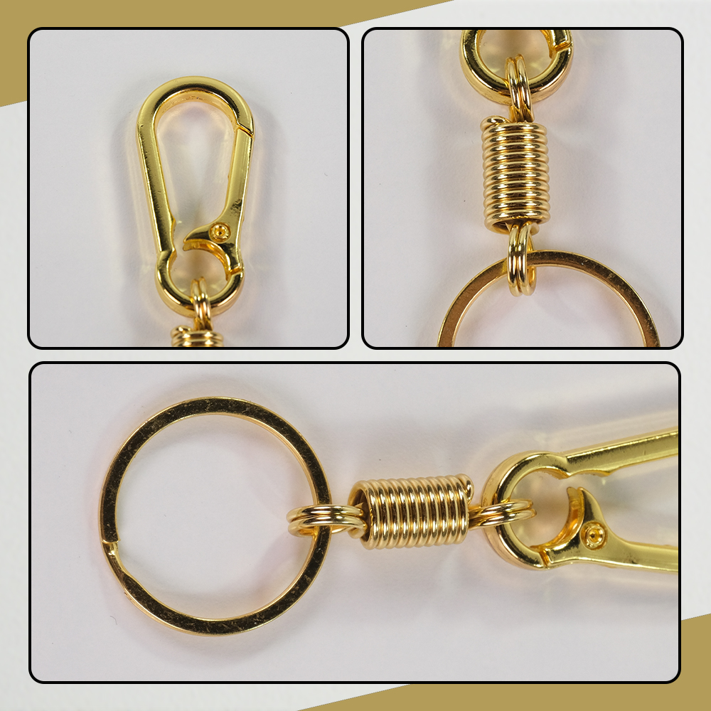 Taffware Carabiner Gantungan Kunci Gold Per Spring Keychain Stainless Steel SN14 Pengait Karabiner EDC Kait Tas Sabuk Botol Outdoor Anti Karat Pegas Kuat Ringan untuk Camping Hiking Perlengkapan Harian - Golden - Gambar 3