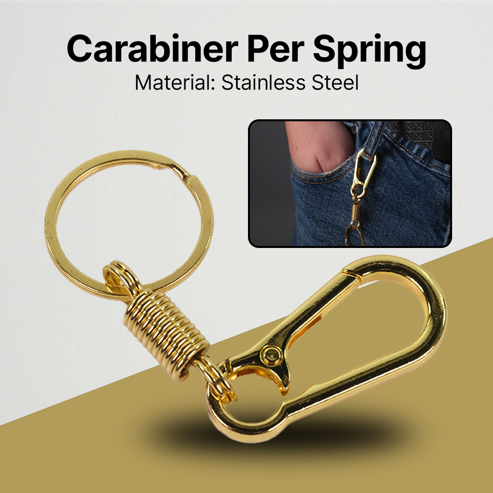 Taffware Carabiner Gantungan Kunci Gold Per Spring Keychain Stainless Steel SN14 Pengait Karabiner EDC Kait Tas Sabuk Botol Outdoor Anti Karat Pegas Kuat Ringan untuk Camping Hiking Perlengkapan Harian - Golden - Gambar 2
