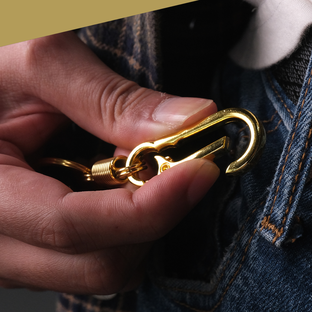 Taffware Carabiner Gantungan Kunci Gold Per Spring Keychain Stainless Steel SN14 Pengait Karabiner EDC Kait Tas Sabuk Botol Outdoor Anti Karat Pegas Kuat Ringan untuk Camping Hiking Perlengkapan Harian - Golden - Gambar 5