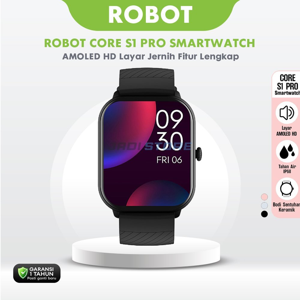 ROBOT Core S1 Pro Black Smartwatch Original Layar 2.04 Inch AMOLED HD Display Waterproof IP68 Jam Tangan Pintar Ultra Thin Ringan 21g Fitness Tracker 100+ Mode Olahraga Heart Rate SpO2 Notifikasi Chat Bergaransi Resmi Jadi Store - Gambar 2