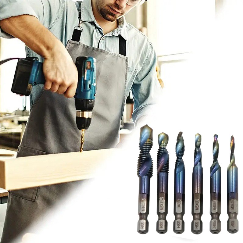 WALFRONT Mata Bor Drill Bit Countersink HSS M3-M10 6 PCS Mata Bor Drat Baut Set Pembuat Ulir Kecil Tap Senai Snai Mata Bor Ulir Baut Tap Drat Bor Besi Baja Kayu Aluminium Set Mata Bor Ulir Kombinasi Countersink Drill Bit HSS M3 M4 M5 M6 M8 M10 - Gambar 4