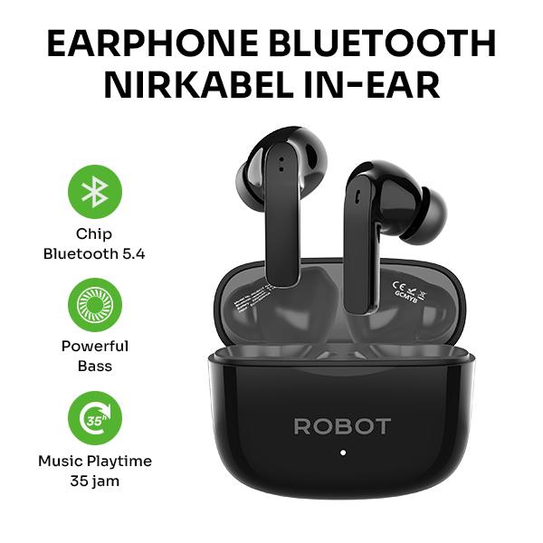 ROBOT TWS Earphone Airbuds T70E Bluetooth 5.4 Original Deep Bass Wireless Earbuds HD Call Low Latency Touch Control Garansi 1 Tahun Baterai Tahan Lama Nyaman untuk Gaming Musik Android iPhone dengan Charging Case - Gambar 2