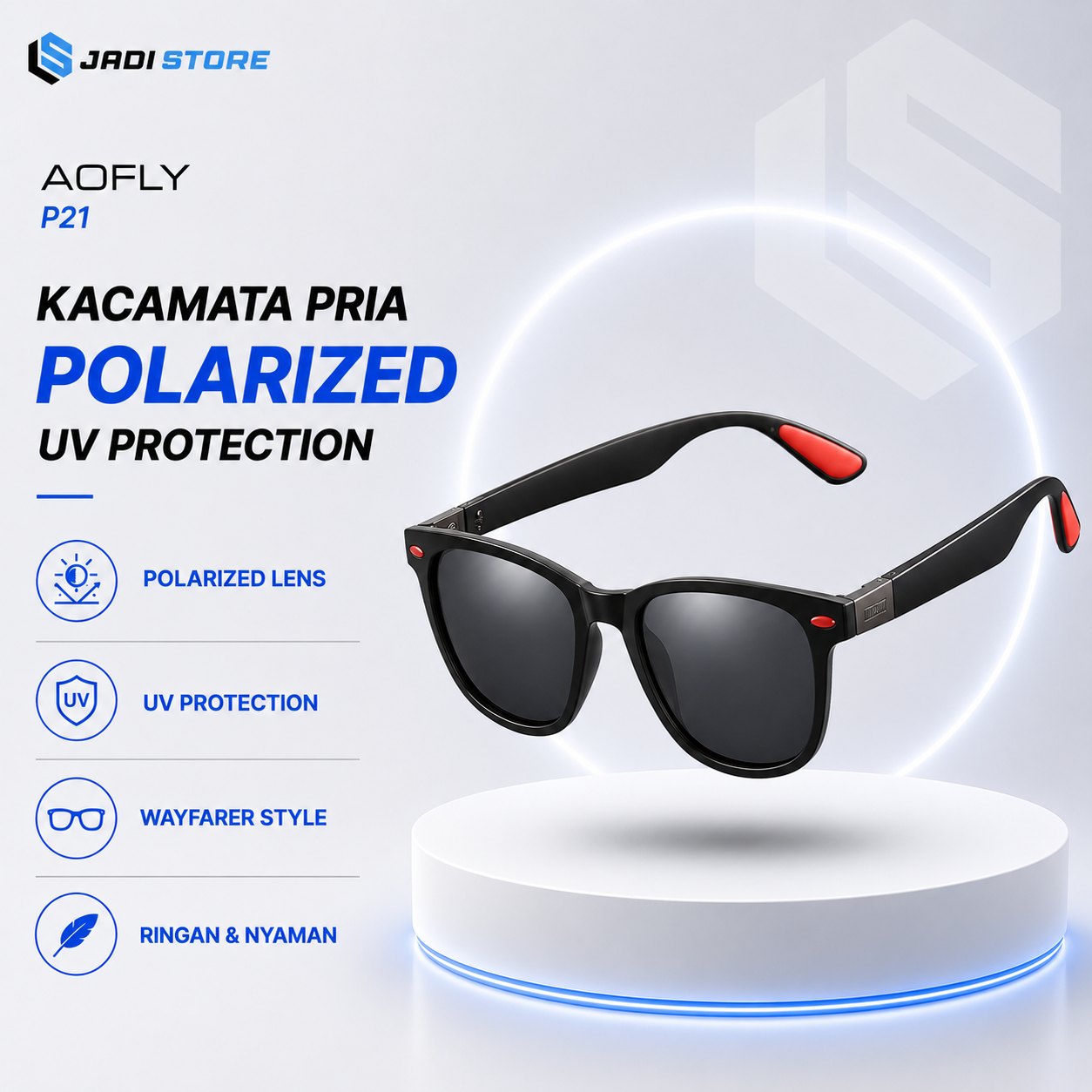 AOFLY P21 Kacamata Pria Wayfarer Polarized UV Protection Sunglasses Black Blue Kacamata Hitam Anti Silau Fashion Outdoor Berkendara Memancing Riding Desain Stylish Lensa Nyaman Original (salin) - Gambar 2