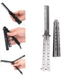 KNIFEZER Pisau Sisir Besi Butterfly Balisong Training Knife CS GO - LF-9898 Sisir Rambut Besi Lipat Butterfly Knife Training Balisong Trick Pisau Sisir Lipat Benchmade Style Pisau Latihan CS GO Balisong Trainer Sisir Salon Styling