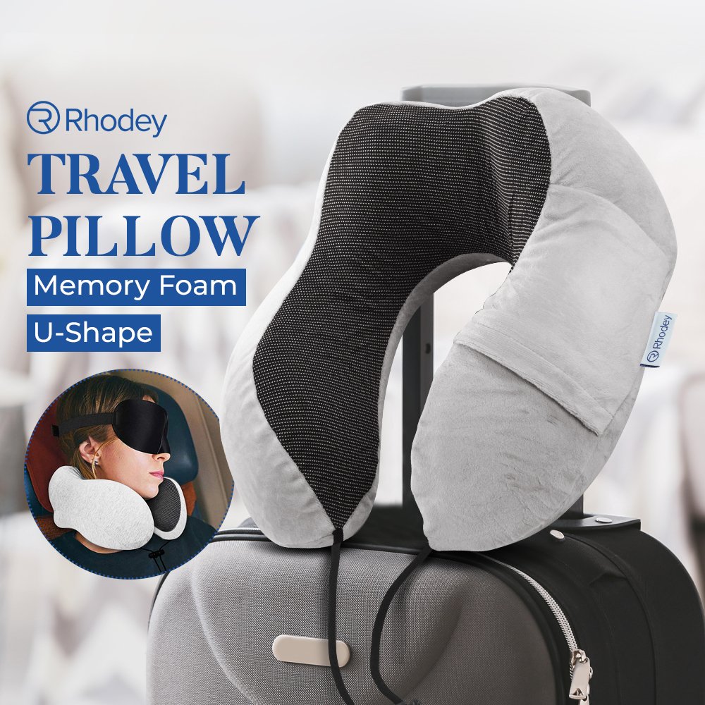 Rhodey Travel-O Bantal Leher Travel Memory Foam U-Shape Neck Pillow SR43 Beludru Lembut Adjustable Penyangga Leher Portable untuk Tidur Traveling Mobil Pesawat Kereta Perjalanan Jauh Istirahat - Gambar 2
