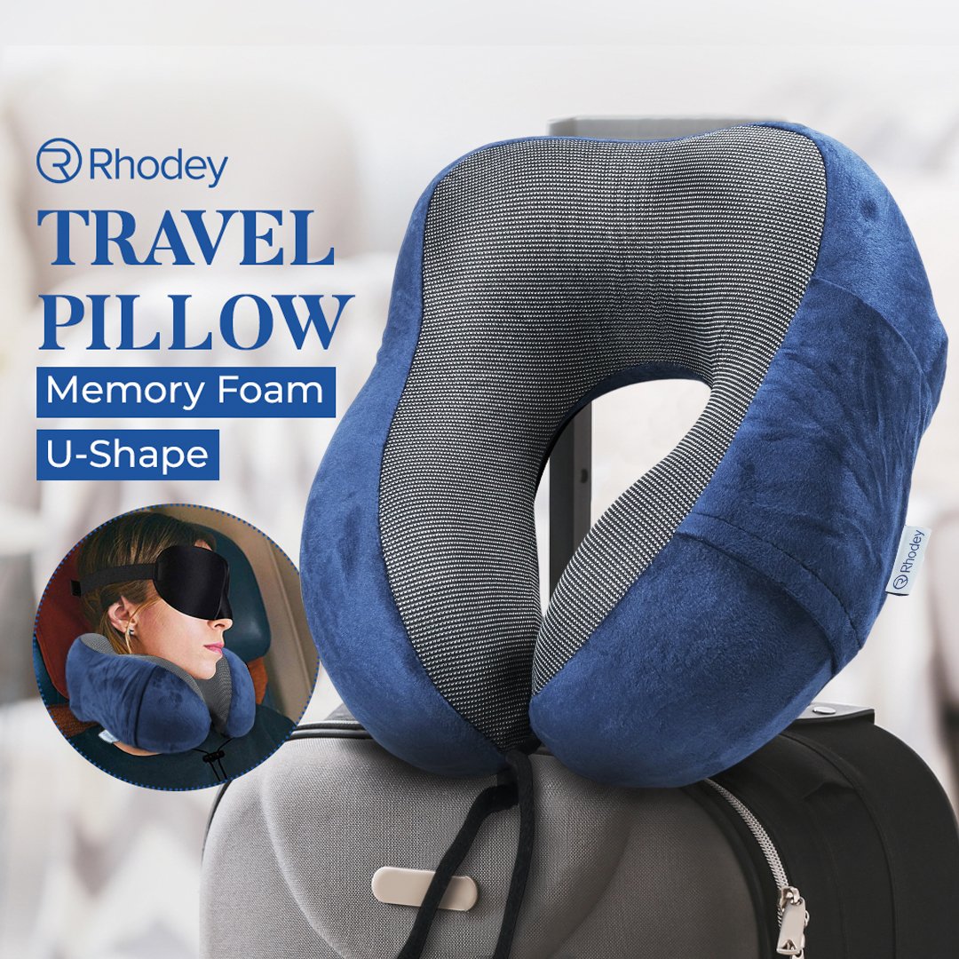 Rhodey Travel-O Bantal Leher Travel Memory Foam U-Shape Neck Pillow SR43 Beludru Lembut Adjustable Penyangga Leher Portable untuk Tidur Traveling Mobil Pesawat Kereta Perjalanan Jauh Istirahat - Gambar 3