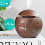 Taffware HUMI Air Humidifier Mini Ultrasonic Aroma Diffuser 130ml - H41 Aromatherapy Air Humidifier Desain Kayu Alat Pelembab Udara Penyemprot Udara Diffuser Minyak Esensial Aromatherapy Mist Maker Lampu Tidur LED Portable