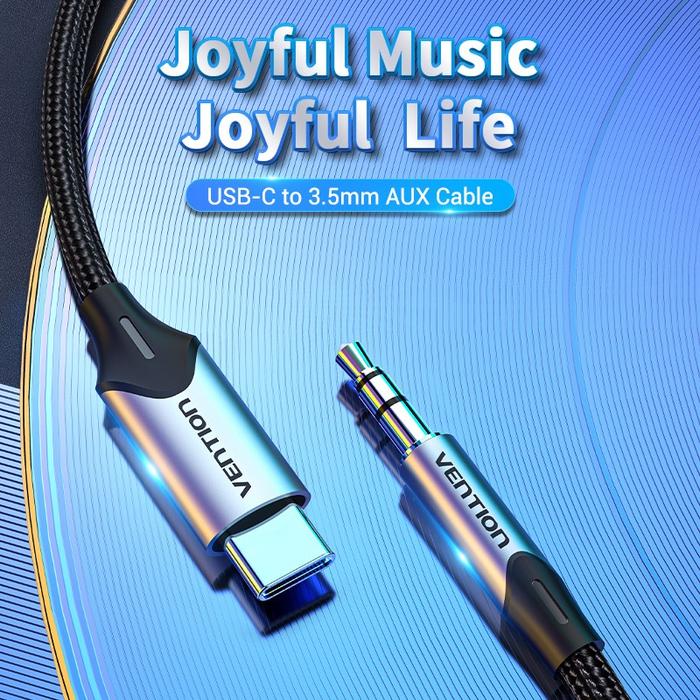 Vention BGK Kabel USB Type C ke AUX 3.5mm Jack Audio 1M Kabel USB C Male to 3.5mm Male Adapter Audio Stereo untuk HP Android Speaker Mobil Headset Amplifier Sound System DAC Suara Jernih Koneksi Stabil Aluminium Alloy Original - Gambar 3