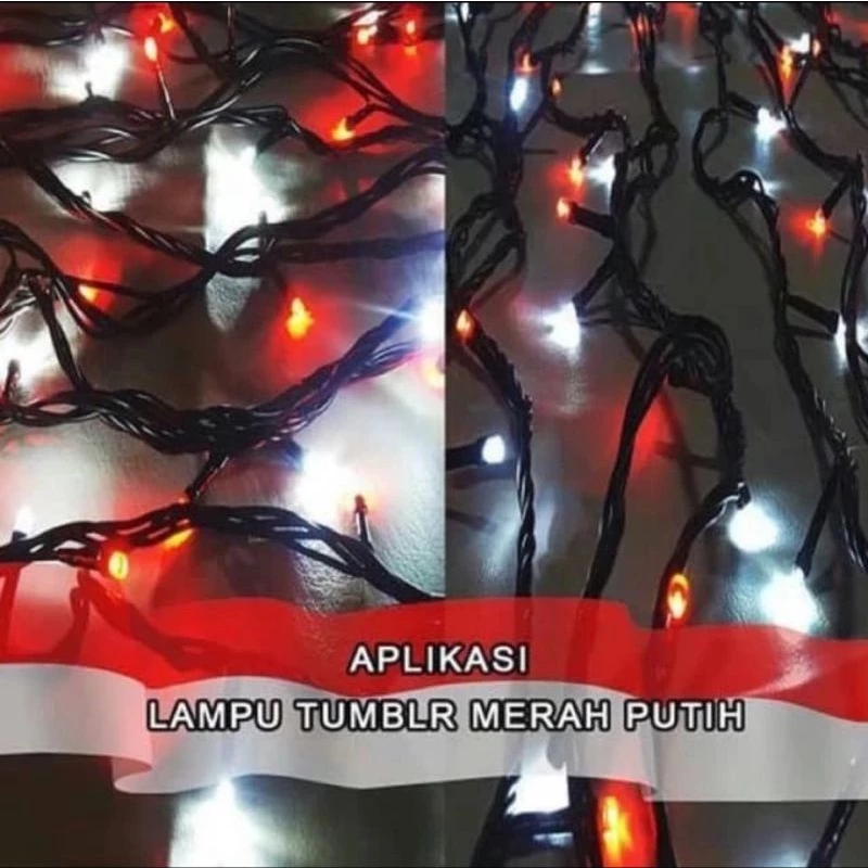 Newpallas Lampu Hias LED Merah Putih 40 LED Panjang 7 Meter Kabel Hitam 8 Lighting Effect Lampu Dekorasi Indoor Outdoor Lampu Natal Tumblr Hias untuk Rumah Kamar Pesta Acara Kemerdekaan 17 Agustus - Gambar 3