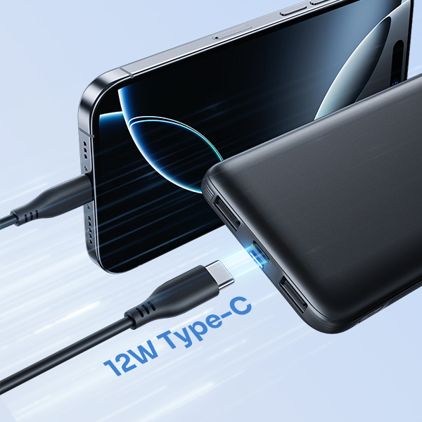 ROBOT RT180S Power Bank 10000mAh Slim Dual Input Type C Micro USB Triple Output 2 USB A USB C Fast Charging 12W Portable Charger Powerbank Original untuk Android iPhone Garansi Resmi Warna Hitam - Gambar 3