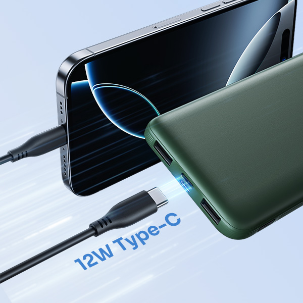 ROBOT RT180S Power Bank 10000mAh Slim Dual Input Type C Micro USB Triple Output 2 USB A USB C Fast Charging 12W Portable Charger Powerbank Original untuk Android iPhone Garansi Resmi Warna Hijau - Gambar 3