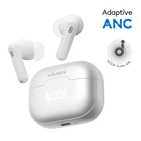 VIVAN Infinity GT-6 TWS Bluetooth 5.4 Earphone Wireless Adaptive ANC ENC 4 Mic Headset True Wireless LCD Display Deep Bass Low Latency 38ms Gaming Musik Stereo Touch Control Type C IPX5 Garansi Resmi Warna Putih - Gambar 2
