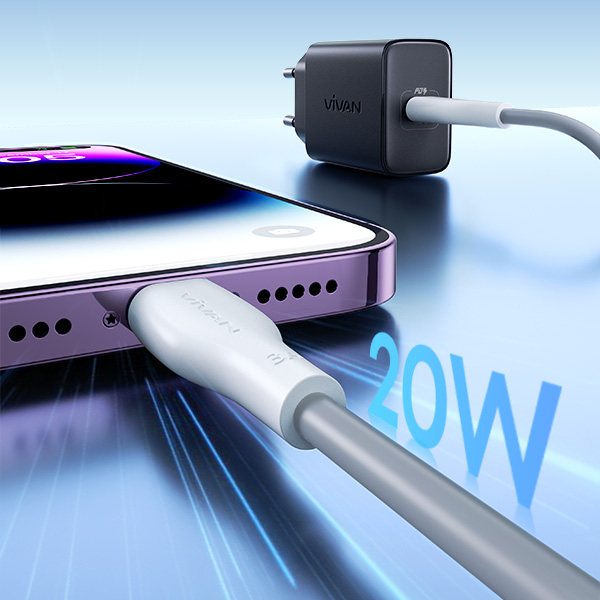 VIVAN C20SL Charger 20W USB C PD Fast Charging Set Adaptor Kepala Charger Include Kabel Type C to Lightning 1M Original QC3.0 PPS AFC Smart Protection Temperature Control Super Fast Charge Garansi Resmi 12 Bulan Warna Putih - Gambar 4
