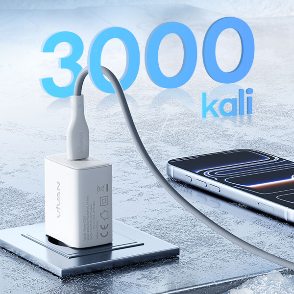 VIVAN Power C20S Charger 20W USB C PD Fast Charging Set Adaptor Kepala Charger Type C to Type C Kabel 1M Original QC3.0 PPS AFC Smart Protection Temperature Control Super Fast Charge Garansi Resmi 12 Bulan Warna Putih - Gambar 4