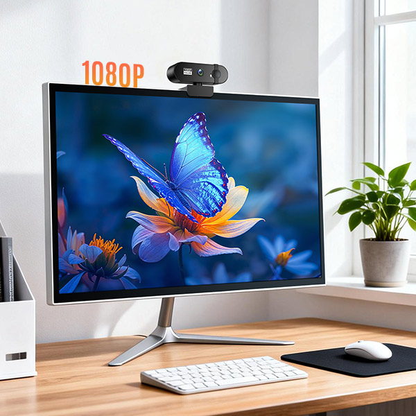 GAMEN PC Web Camera GWC100 Webcam 1080P Full HD USB Built-in Microphone Privacy Cover Plug & Play Rotasi 360° Webcam Laptop Komputer untuk Video Call Meeting Online Live Streaming Kelas Online Tripod Compatible - Gambar 3