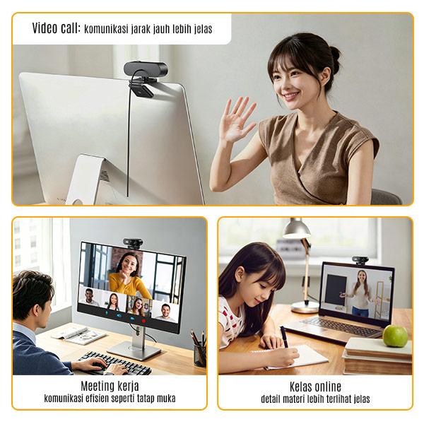 GAMEN PC Web Camera GWC100 Webcam 1080P Full HD USB Built-in Microphone Privacy Cover Plug & Play Rotasi 360° Webcam Laptop Komputer untuk Video Call Meeting Online Live Streaming Kelas Online Tripod Compatible - Gambar 4