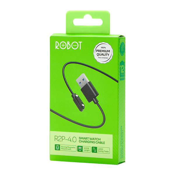 ROBOT Smartwatch Charger Magnetic 2 Pin 4.0mm R2P 4.0 Kabel Charger Jam Tangan Pintar Panjang 60CM Kabel Pengisi Daya Smartwatch Magnetic Charging Cable 2Pin Pengganti Kuat Praktis untuk Smartwatch Connector 4.0mm - Gambar 3