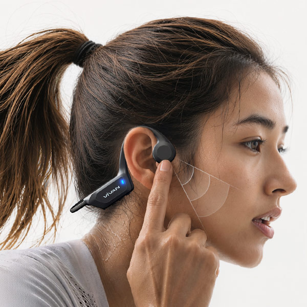 VIVAN OWS Open Ear Bone Conduction Headphones Sport S2 Black Bluetooth 6.0 Wireless Earphone Dual Microphone ENC Low Latency 45ms IPX5 Tahan Air 8 Jam Playtime Powerful Bass Headset Olahraga Open-Ear - Gambar 5