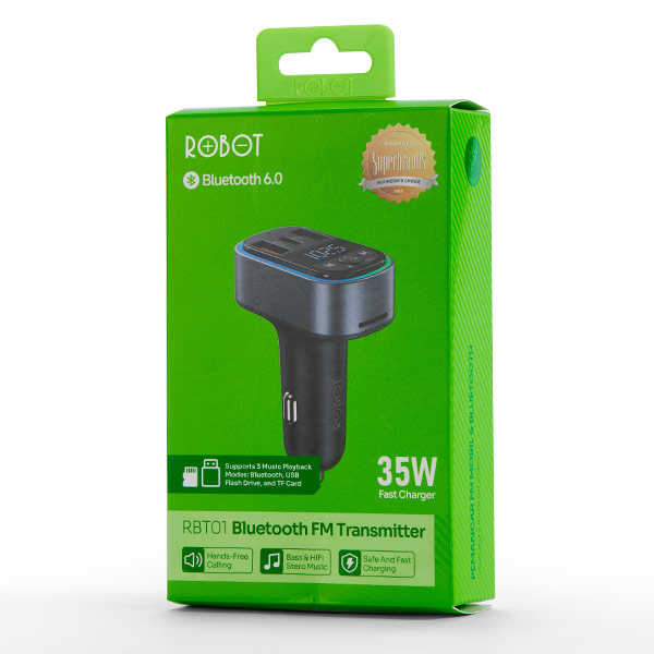 ROBOT RBT01 Car Bluetooth FM Transmitter 35W Charger Mobil PD QC3.0 Bluetooth 6.0 Dual Port USB Type C Handsfree Audio Receiver MP3 Player USB Flashdisk TF Card Fast Charging Lampu Ambient 7 Warna Black - Gambar 7