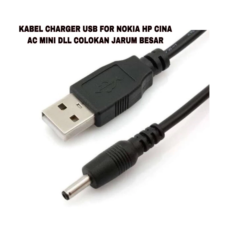 Universal Kabel Charger USB Nokia Jarum Besar 3.5mm untuk Nokia 3310 3210 5110 8210 8250 HP China AC Mini Gameboy Kabel Cas USB Pin Besar 45CM Kabel Pengisian Daya Warna Hitam Kompatibel Berbagai Perangkat Jadul - Gambar 3