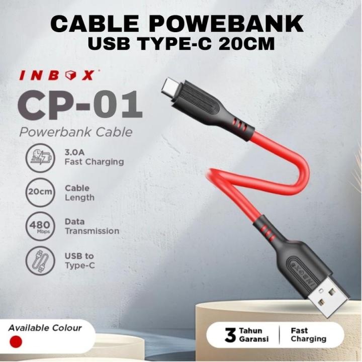 INBOX CP-01 Kabel Data USB A to Type C 20cm Fast Charging 3A Original Short Cable Liquid Silicone TPE Transfer Data 480Mbps untuk Power Bank Charger Smartphone Tablet Perangkat USB Type C - Gambar 2