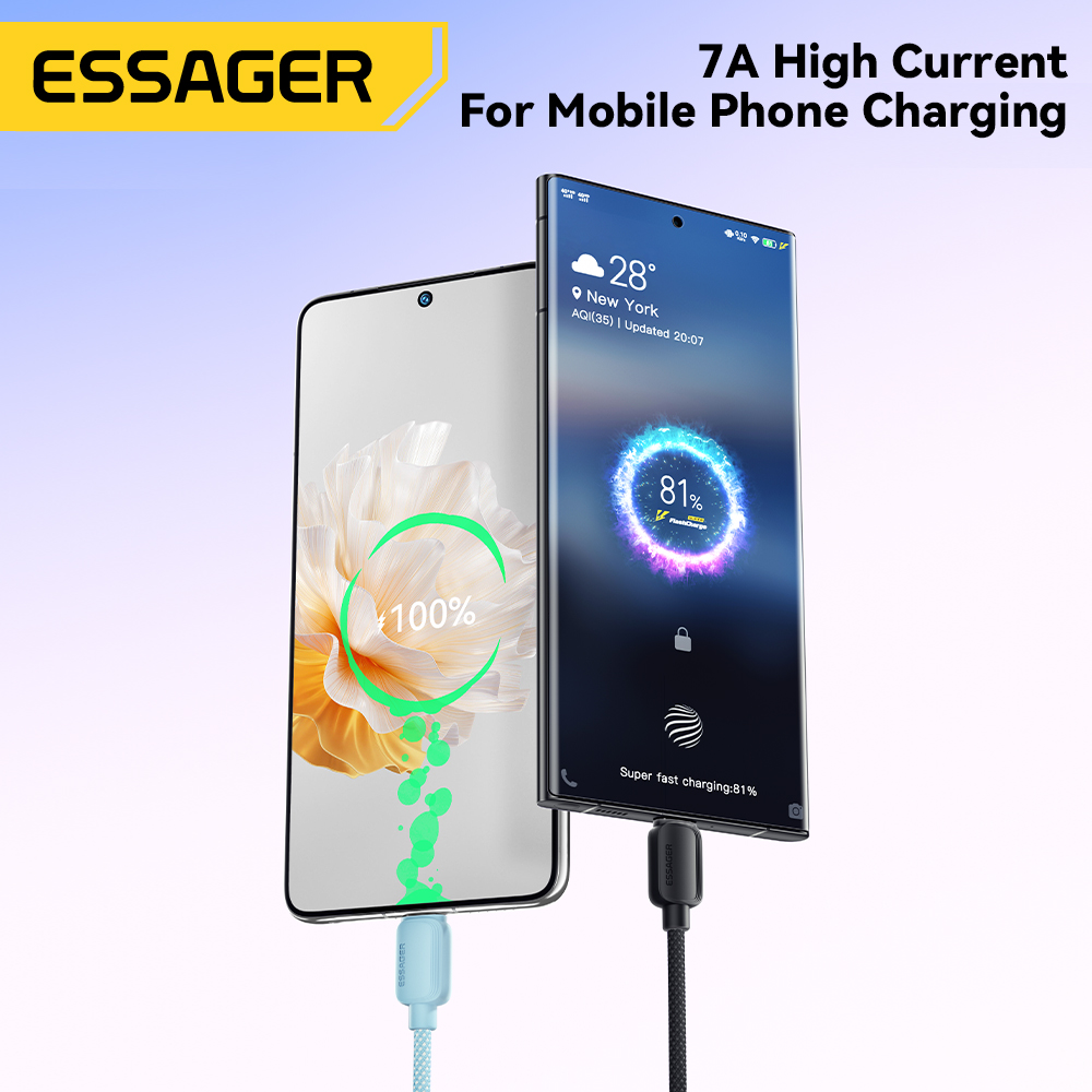ESSAGER Kabel Data USB A to USB Type C Fast Charging 100W 7A ES-X46 Transfer Data 480Mbps Material TPE Anti Kusut Kepala Pipih Ergonomis Kabel Charger USB C untuk Smartphone Tablet Laptop Power Bank Perangkat USB Type C Original 2 Meter Black - Gambar 5