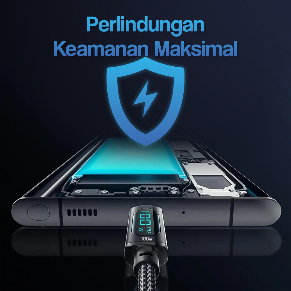 ESSAGER Kabel Data USB Type C to Type C Fast Charging 100W 5A Braided Nylon LED Digital Display ES-X28 Power Delivery PD E-Marker Transfer Data 480Mbps Kabel Charger USB C untuk Laptop Tablet Smartphone Perangkat USB Type C Original 2 Meter Black - Gambar 7