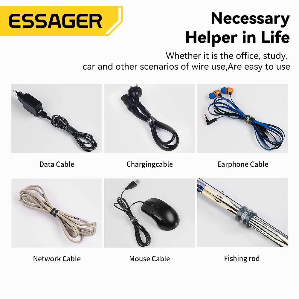 ESSAGER Pengikat Kabel Velcro Strap Organizer Wire Winder Tearable 1M EXD-LX01 Reusable Cable Management Nilon Velcro Adjustable Cuttable Pengikat Kabel Charger Komputer Peralatan Elektronik Panjang 1 Meter Lebar 15mm Black Original - Gambar 7