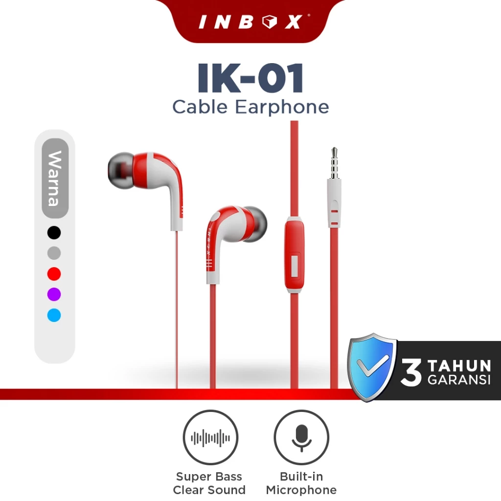 Inbox IK-01 Earphone Wired 3.5mm HD Stereo Super Bass Headset dengan Mikrofon Handsfree Noise Reducing TPE Cable Universal AUX untuk Musik Gaming Panggilan Telepon Warna Biru - Gambar 3